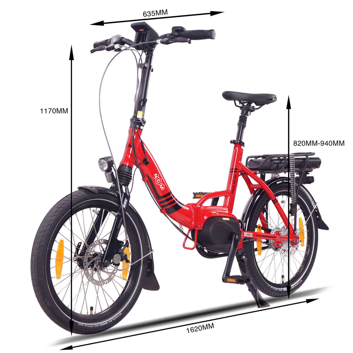 NCM Paris Max N8R Folding E-Bike, 36V 14Ah 504Wh [Shiny Red 20"]
