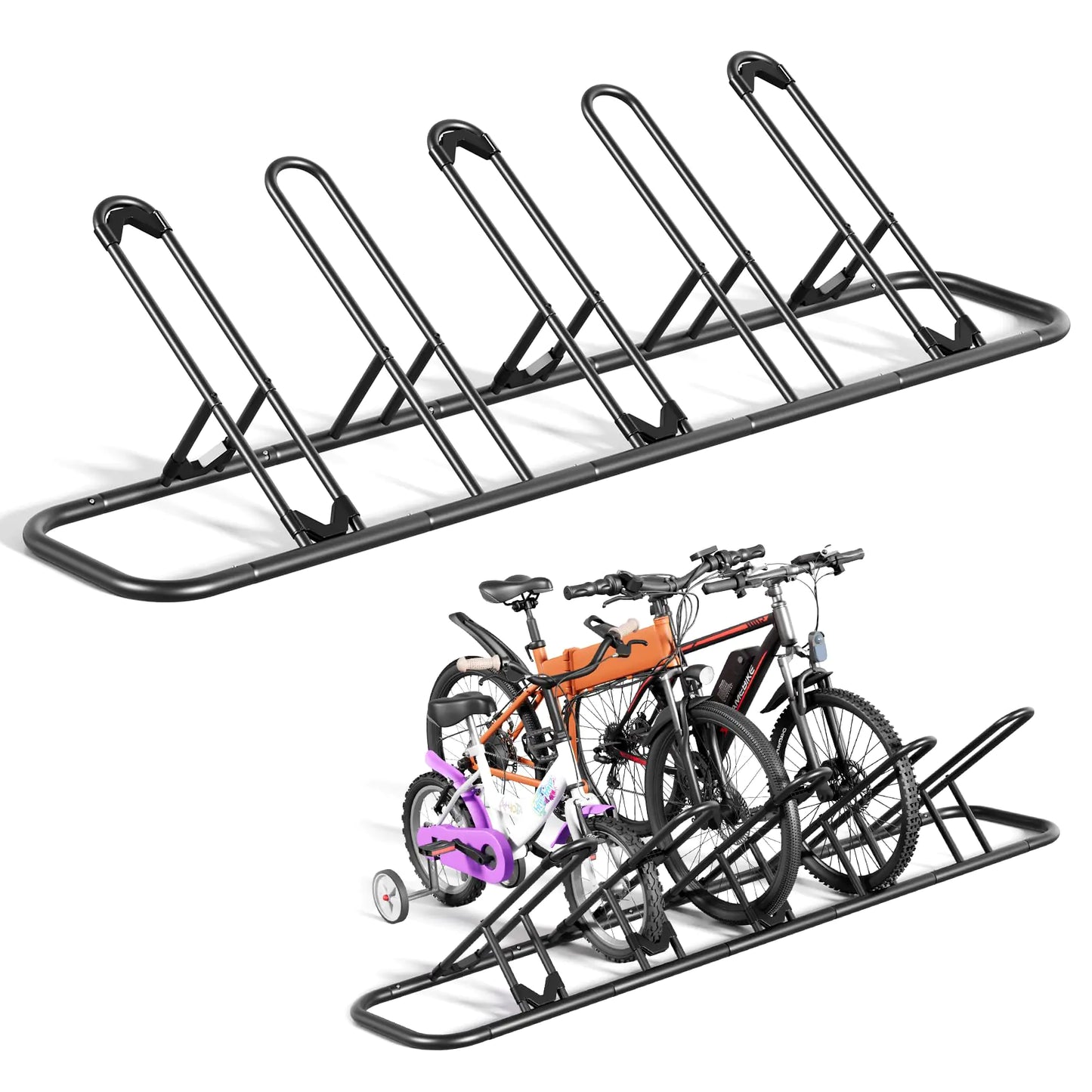 Mr IRONSTONE Bike Rack Floor Bike Rack for Garage Indoor/Outdoor Bike Storage Stand Bicycle Parking Rack for Mountain Bike Road Bike and Kids Bike (Black 5 Bike)